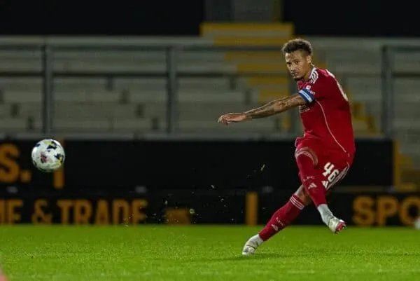 BURTON, ENGLAND - Tuesday, September 2, 2025: Liverpool's captain Rhys Williams during the English Football League Trophy Northern Group H match between Burton Albion FC and Liverpool FC Under-21's at The Burton Albion FC Stadium. Burton won 2-0. (Photo by David Rawcliffe/Propaganda)