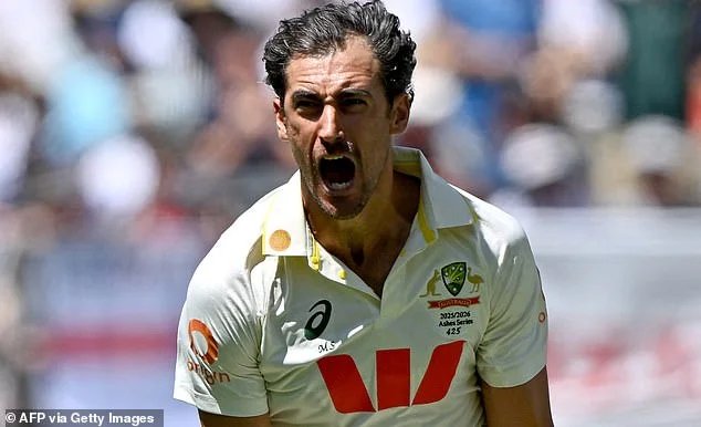 TOPSHOT - Australia039s Mitchell Starc celebrates after taking the wicket of England039s Zak Crawley on day 1 of the first Ashes cricket Test match between Australia and England at Perth Stadium in Perth on November 21 2025 Photo by SAEED KHAN AFP -- IMAGE RESTRICTED TO EDITORIAL USE - STRICTLY NO COMMERCIAL USE -- Photo by SAEED KHANAFP via Getty Images