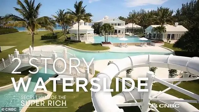 The lavish home included a two-story waterslide a lazy river and multiple swimming pools